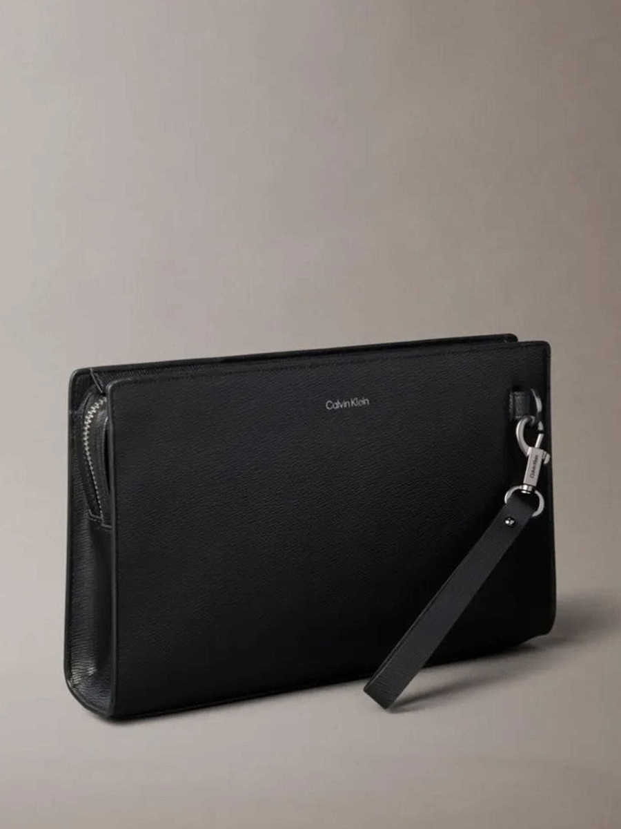 Men's Black Leather Refined Emblem Mix Pouch W/ Hand Calvin Klein LV04D1369G-UB1