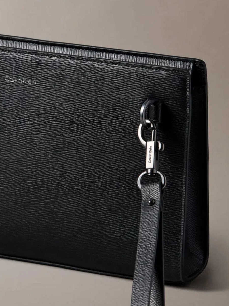Men's Black Leather Refined Emblem Mix Pouch W/ Hand Calvin Klein LV04D1369G-UB1