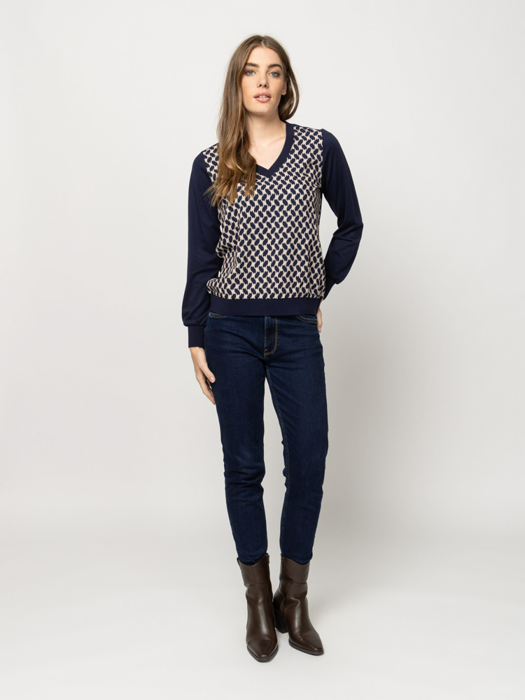 Women's Navy Blue Calishaw26 Longsleeve T-shirt Heavy Tools T15056-GEOMETRIC