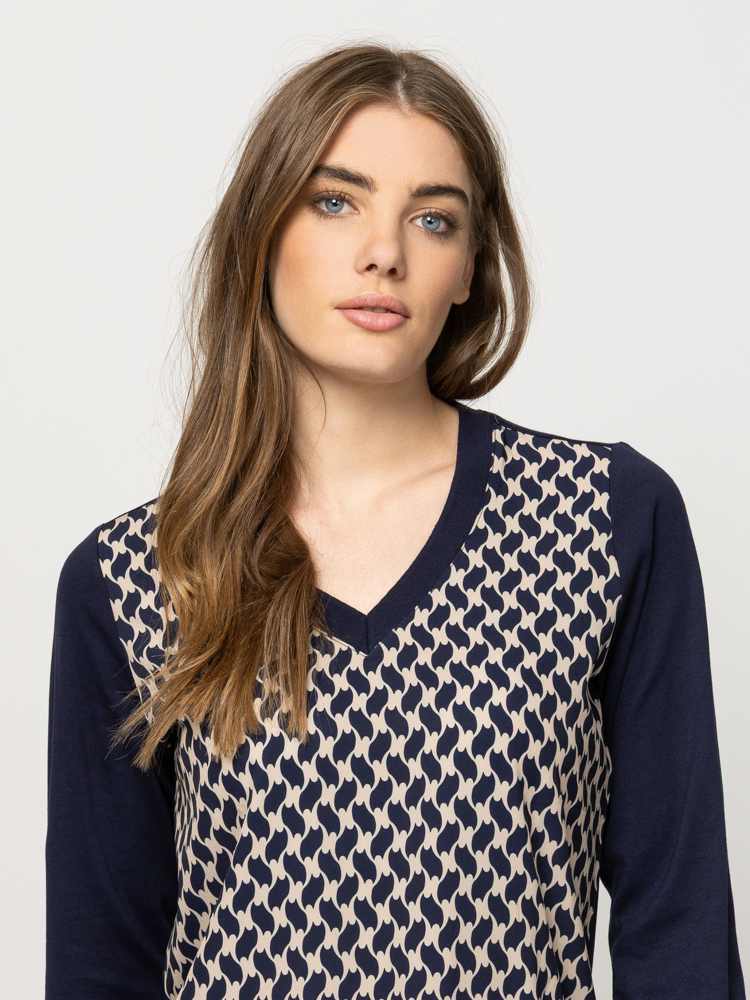 Women's Navy Blue Calishaw26 Longsleeve T-shirt Heavy Tools T15056-GEOMETRIC