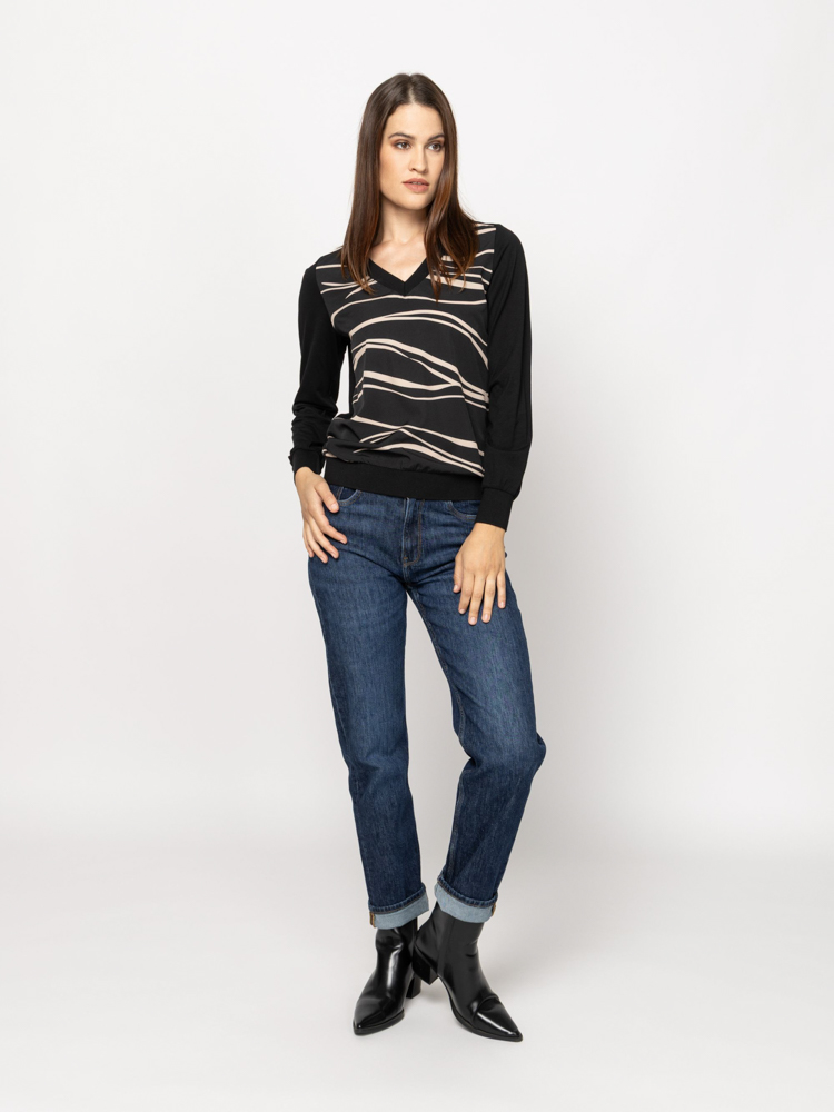 Women's Black Calishaw26 Longsleeve T-shirt Heavy Tools T15056-WAVE