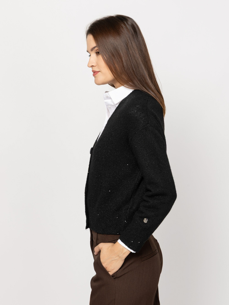 Women's Black Hildy Knitted Cardigan Heavy Tools T90002-BLACK