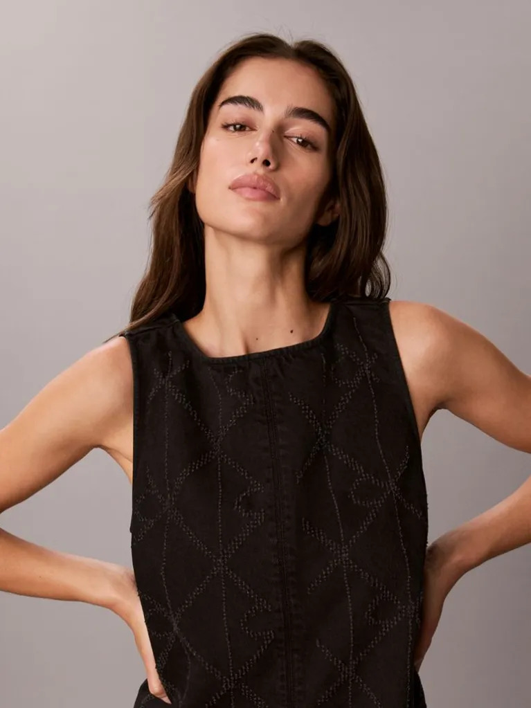 Women's Black Denim Shift Dress Ndlpunch CK Wo Calvin Klein LV047H781G-4B3