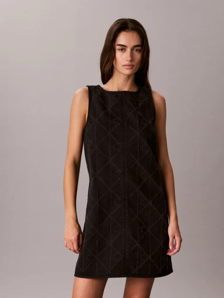Women's Black Denim Shift Dress Ndlpunch CK Wo Calvin Klein LV047H781G-4B3