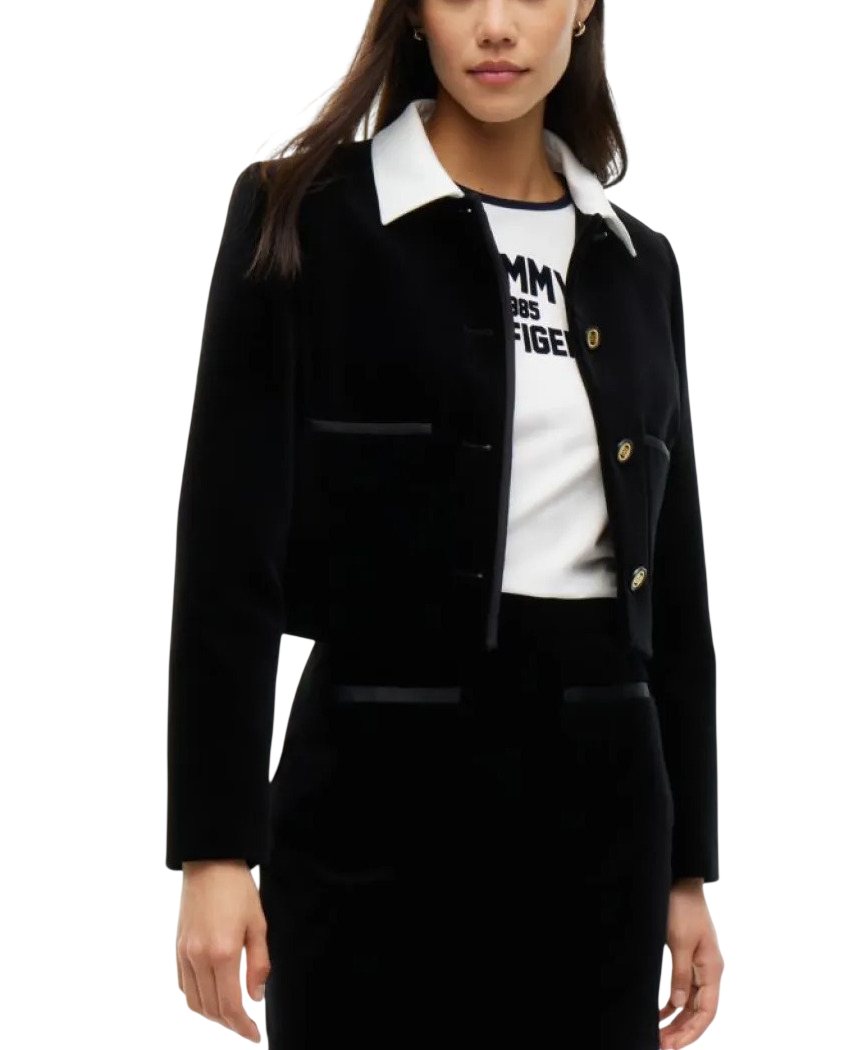 Women's Black Contrast Velvet Band Jacket Tommy Hilfiger WW0WW51841-BDS