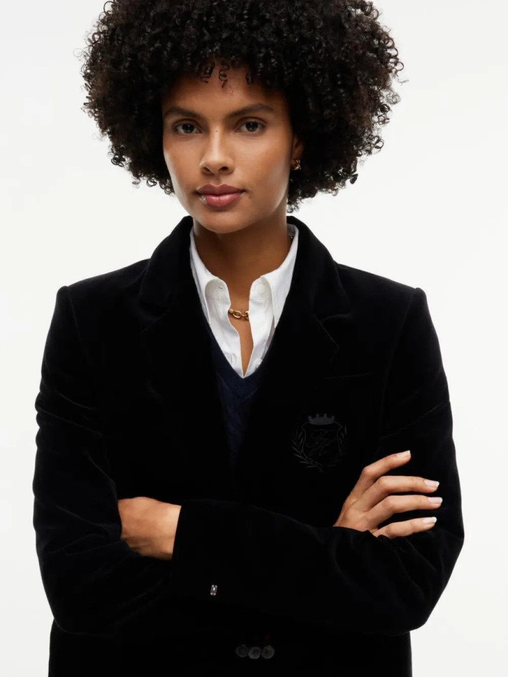 Women's Black Classic Velvet Crest Blazer Tommy Hilfiger WW0WW52321-BDS