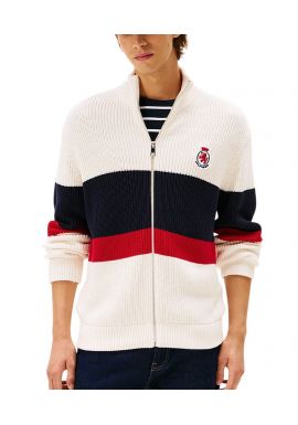 Men's Ivory Rwb Rib Chest Stripe Zip Thru Jumper Tommy Hilfiger MW0MW41396-Z00