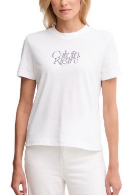 Women's White Ss Fitted Script Calvin Klein Tee Calvin Klein LV047D210G-YAA