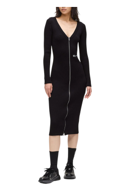 Women's Black KLJ Zip Midi Knit Dress Karl Lagerfeld Jeans A4W13011-999 BLACK