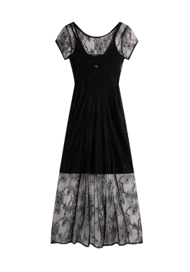 Women's Black Tjw Lace Ss Maxi Dress Tommy Jeans DW0DW21507-BDS