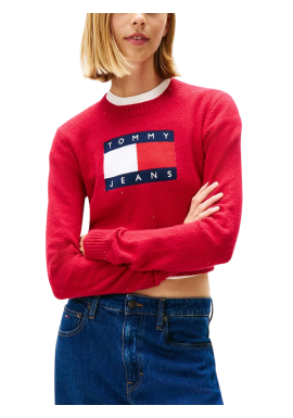 Women's Ruby Rhubarb Tjw Sparkle Flag Sweater Ext Tommy Jeans DW0DW21690-XJP