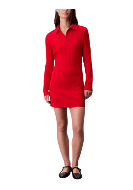 Women's Red Aop Jacquard Ls Polo Dress Calvin Klein LV047D228G-XMD