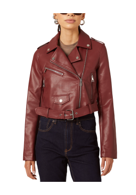 Women's Burgundy Biker Leather Like Jacket Alcott GB2257DOAY15-BORDEAUX