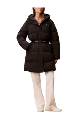 Women's Black Belted Midweight Long Puffer Jacket Calvin Klein LV047D508G-UB1