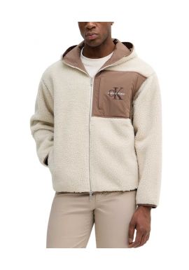 Men's Beige Sherpa Funnel Neck Full Zip Hood Calvin Klein LV04RD218G-67U