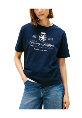 Women's Navy Blue Varsity Crest Rlx Ss Tee Tommy Hilfiger WW0WW46118-C1G