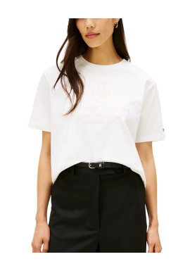 Women's White Varsity Crest Rlx Ss Tee Tommy Hilfiger WW0WW46118-YBL