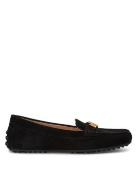 Women's Black Leather Barnsbury Flats Casual Ralph Lauren 802821629018-BLACK