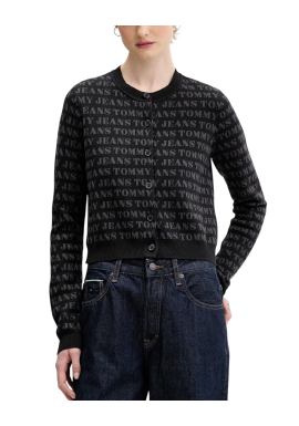 Women's Black Tjw Aop Crop Crew Cardigan Tommy Jeans DW0DW22030-0GJ