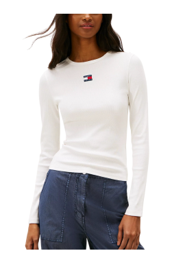 Women's White Tjw Slim Ls Badge Tee Ext Tommy Jeans DW0DW20178-YBL