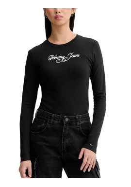 Women's Black Tjw Slim Essential Logo 1 Ls Tee Tommy Jeans DW0DW21844-BDS