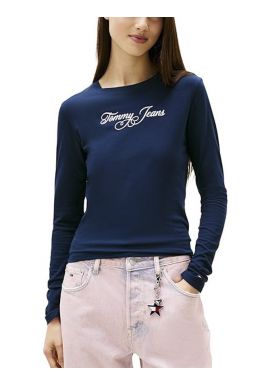 Women's Navy Blue Tjw Slim Essential Logo 1 Ls Tee Tommy Jeans DW0DW21844-C1G