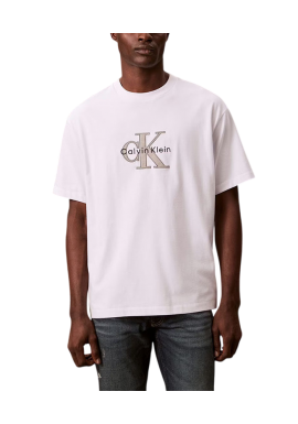 Men's White Ss 16s Tricolor Monologo Graphic T-shirt Calvin Klein LV04RE815G-YAF