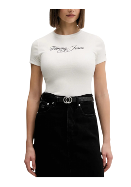Women's White Tjw Slim Ess Logo 1 Rib Tee Ext Tommy Jeans DW0DW21838-YBL