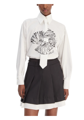 Women's White Poplin Tie Shirt Karl Lagerfeld B1W11002-100 WHITE