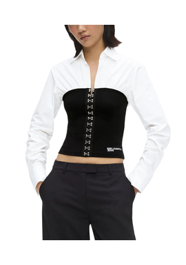 Women's KLJ MIXED POPLIN BLOUSE Karl Lagerfeld Jeans B3W11002-101 White/Black