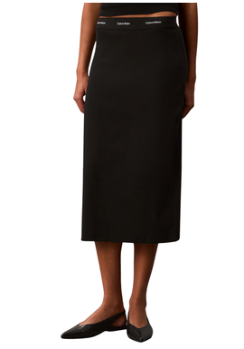 Women's Black 2X2 BABY RIB LOGO MIDI SKIRT Calvin Klein LV047H241G-UB1