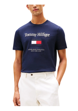 Men's Navy Blue TOMMY EMBRO FLAG TEE Tommy Hilfiger MW0MW42736-DW5