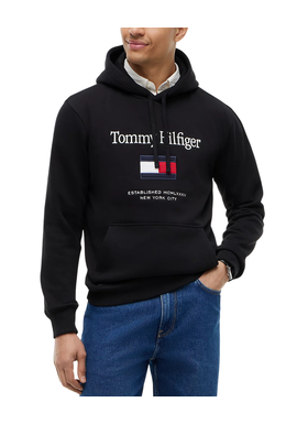 Men's Black TOMMY EMBRO FLAG HOODIE Tommy Hilfiger MW0MW42735-BDS