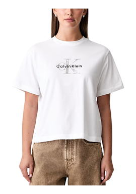 Women's White SS BOXY HAND DRAWN MONOLOGO TEE Calvin Klein LV047H802G-YAF