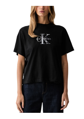 Women's Black SS BOXY HAND DRAWN MONOLOGO TEE Calvin Klein LV047H802G-UB1