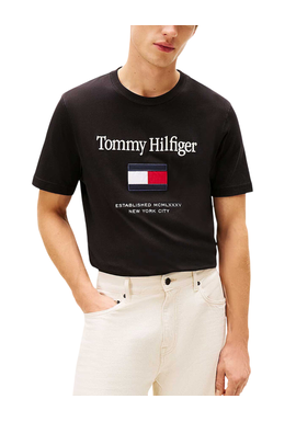 Men's Black TOMMY EMBRO FLAG TEE Tommy Hilfiger MW0MW42736-BDS