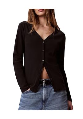 Women's Black LS WOVEN LABEL BABY RIB BUTTON F Calvin Klein LV047G207G-UB1