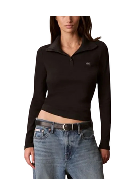 Women's Black LS WVN LABEL TNECK HENLEY SWEATSHIRT Calvin Klein LV047H203G-UB1