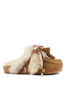 Women's Brown Furry Sabot Real Sheepskin Colors Of California HC SHSLOFI04-TAN