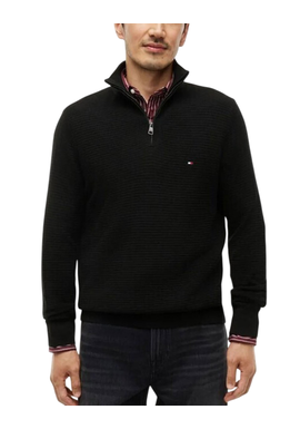 Men's Black Pima Ctn Cash Structure Zip Mock Jumper Tommy Hilfiger MW0MW44760-BDS