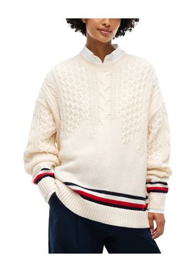 Women's Beige Tjw Ovs Placement Cable Sweater Tommy Jeans DW0DW23353-AEF