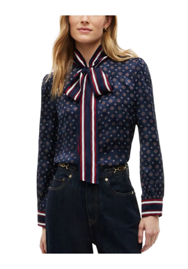Women's Navy Blue Fluid Jacquard Tie Detail Shirt Tommy Hilfiger WW0WW52238-0G8