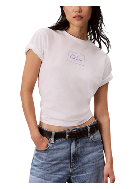 Women's White Ss Boxy Bold Box Logo Tee Calvin Klein LV047H811G-YAF