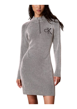 Women's Bicolor Rib Zip Up Dress Calvin Klein LV047H376G-UB1