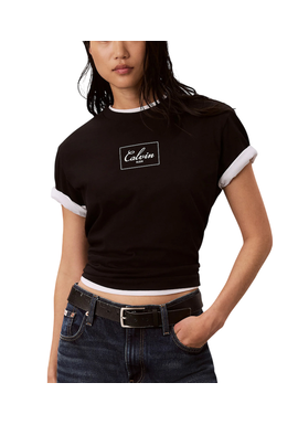 Women's Black Ss Boxy Bold Box Logo Tee Calvin Klein LV047H811G-UB1