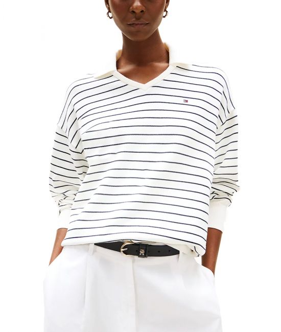 Women's Ivory Co Jersey Stictch Polo Ls Swt Tommy Hilfiger WW0WW45695-0FH