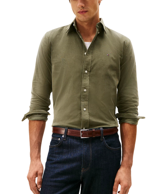 Men's Battle Green Solid Corduroy Rf Shirt Tommy Hilfiger MW0MW40486-PLI