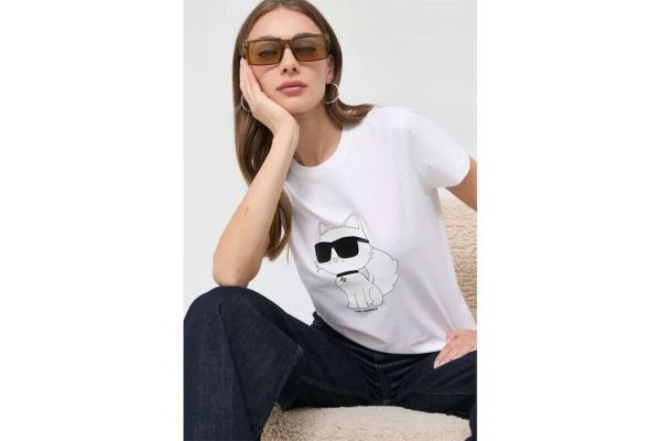 Women's White Ikonik 2.0 Choupette T-Shirt Karl Lagerfeld 230W1703-100 WHITE