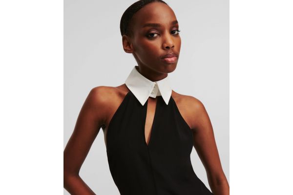 Women's Black Slvless Collar & Tie Top Karl Lagerfeld 245W1607-998 BLACK