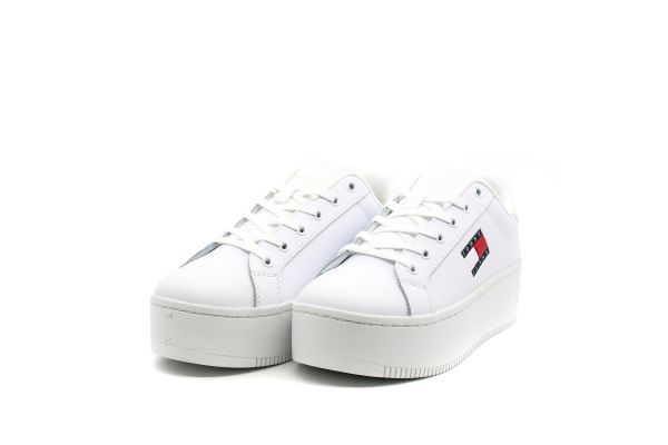 Women's White Leather TJW Flatform Ess Sneakers Tommy Jeans EN0EN02518-YBS